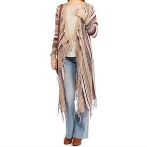 Almost Famous Multi Stripe Cascade Cardigan with Fringe Size Small